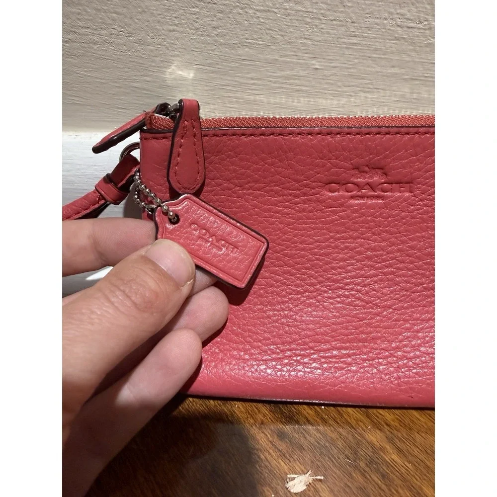 Coach Pink Pebbled Leather Double Corner Zip Wristlet Wallet, Handbag Purse